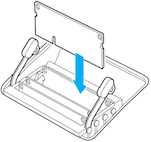 An illustration of an iPod with a warning symbol and an unhappy face on the screen